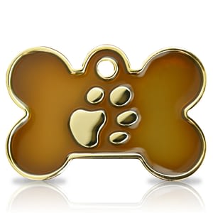 Kaiverrettu koiran nimilaatta Fashion-tassu ISO luu kullattu, ruskea