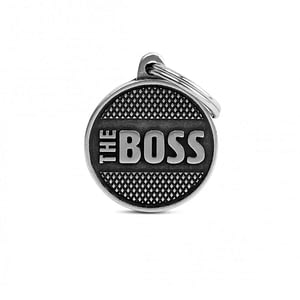 Kaiverrettu nimilaatta tai avaimenperä - BRONX keskikokoinen ympyrä "The Boss"
