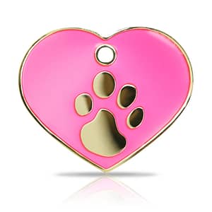 Kaiverrettu koiran nimilaatta Fashion-tassu ISO sydän kullattu, pinkki