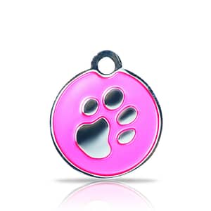 Kaiverrettu koiran nimilaatta fashion-tassu pieni ympyrä hopeoitu, pinkki