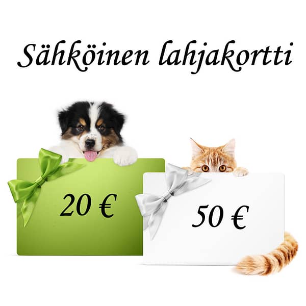 Nimilaatat.com sähköinen lahjakortti koiratarvikkeiden ostoon