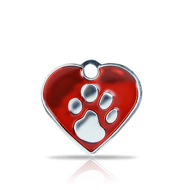 Kaiverrettu koiran nimilaatta fashion-tassu pieni sydän hopeoitu, punainen