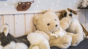 Pehmoleluja Esperi Koti Elmerin kodikkaassa sisätilassa.