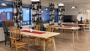 Olohuone, jossa on huonekaluja.