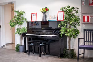 Piano ja muita sisustuselementtejä.