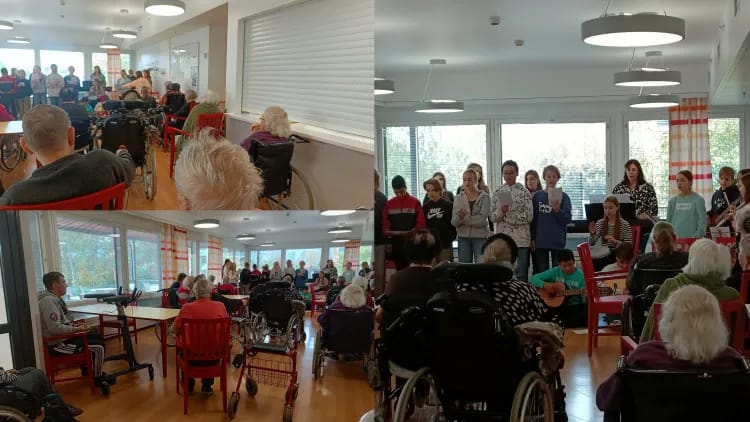  Nuoria oli todella iso lauma opettajan kanssa. Niin kauniisti soittivat ja lauloivat ja oikein kuuluvasti ja selkeästi. Kiitoksia musiikkiluokalle.