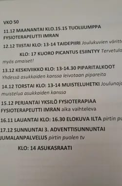 Tapahtumakalenteri vko 50