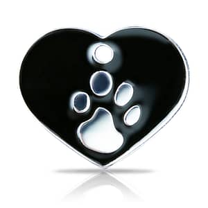 Kaiverrettu koiran nimilaatta fashion-tassu ISO sydän hopeoitu, musta
