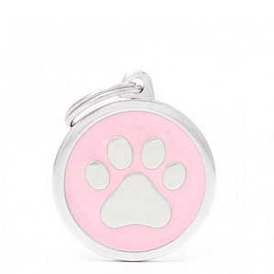 Kaiverrettu koiran nimilaatta - CLASSIC ISO ympyrä tassu kuviolla, pinkki