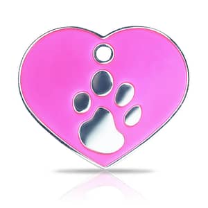 Kaiverrettu koiran nimilaatta fashion-tassu ISO sydän hopeoitu, pinkki
