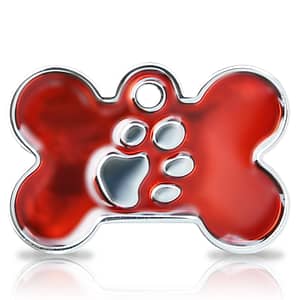 Kaiverrettu koiran nimilaatta fashion-tassu ISO luu hopeoitu, punainen