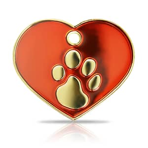Kaiverrettu koiran nimilaatta Fashion-tassu ISO sydän kullattu, punainen