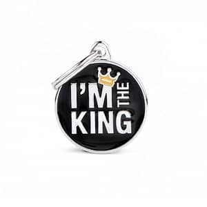 Kaiverrettu nimilaatta tai avaimenperä - CHARMS keskikoinen ympyrä "i am the king", my family