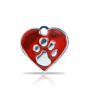 Kaiverrettu koiran nimilaatta fashion-tassu pieni sydän hopeoitu, punainen