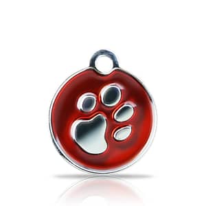 Kaiverrettu koiran nimilaatta fashion-tassu pieni ympyrä hopeoitu, punainen