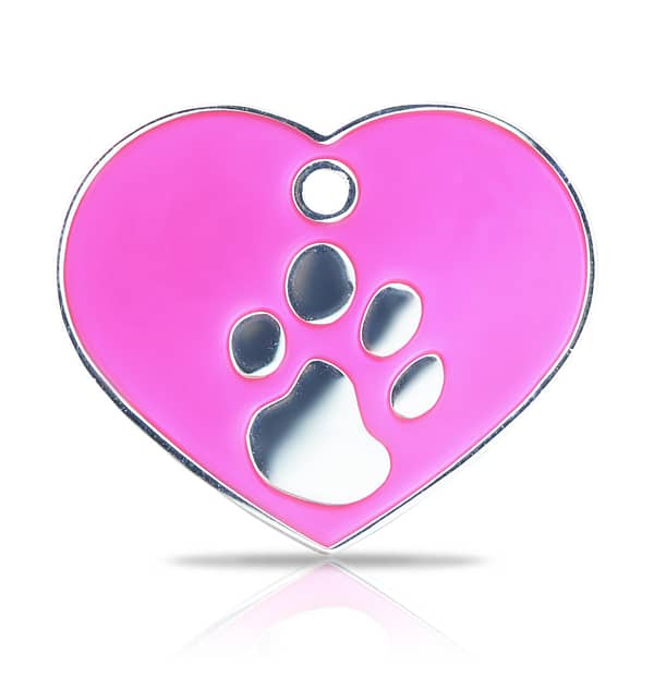 Kaiverrettu koiran nimilaatta fashion-tassu ISO sydän hopeoitu, pinkki