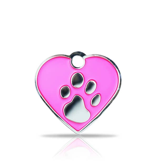 Kaiverrettu koiran nimilaatta fashion-tassu pieni sydän hopeoitu, pinkki