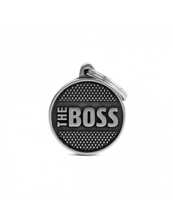 Kaiverrettu nimilaatta tai avaimenperä - BRONX keskikokoinen ympyrä "The Boss"