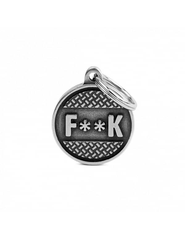 Kaiverrettu nimilaatta tai avaimenperä - BRONX keskikokoinen ympyrä "F**K"