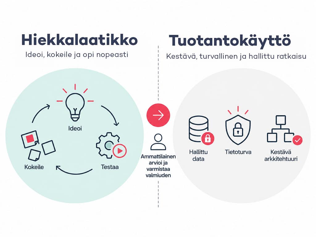 low code on hyvä tapa kokeilla, mutta ei sovi tuotantoon