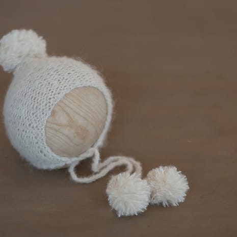 Ivory Pom Pom Newborn Bonnet