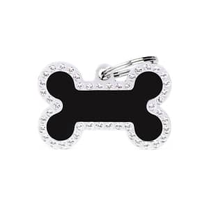 koiran nimilaatta glam swarovski hopeoitu iso luu musta nimilaatat.com