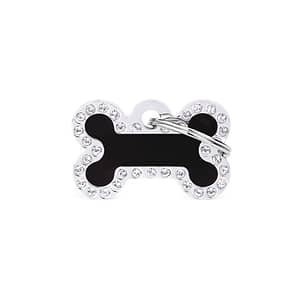 koiran nimilaatta glam swarovski hopeoitu pieni luu musta nimilaatat.com