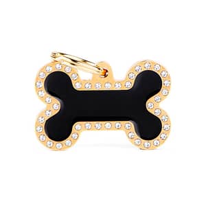 koiran nimilaatta glam swarovski kullattu iso luu musta nimilaatat.com