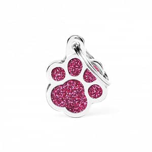 Kaiverrettu koiran nimilaatta - GLITTER pieni tassu, pinkki