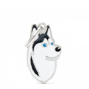 Nimilaatta kaiverruksella - koirarotu-nimilaatta siperianhusky mustavalkoinen