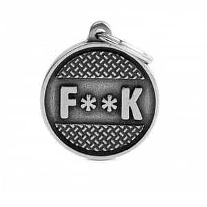 Kaiverrettu nimilaatta tai avaimenperä - BRONX ISO ympyrä "F**K"