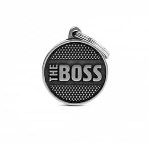 Kaiverrettu nimilaatta tai avaimenperä - BRONX keskikokoinen ympyrä "The Boss"