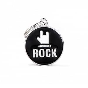Kaiverrettu nimilaatta tai avaimenperä - CHARMS keskikoinen ympyrä "rock", my family