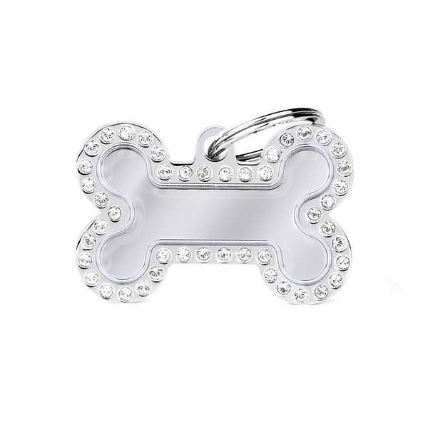 koiran nimilaatta glam swarovski hopeoitu iso luu nimilaatat.com