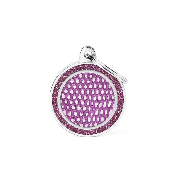 koiran nimilaatta glitter pieni ympyrä nahkakuvioitu violetti nimilaatat.com
