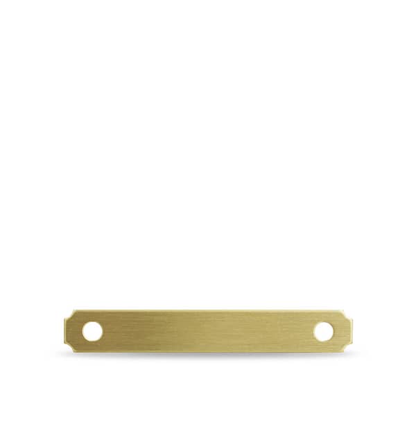 Hevosen riimuun / suitsiin nimilaatta - Messinki,  lyhyt 63mm x 10mm