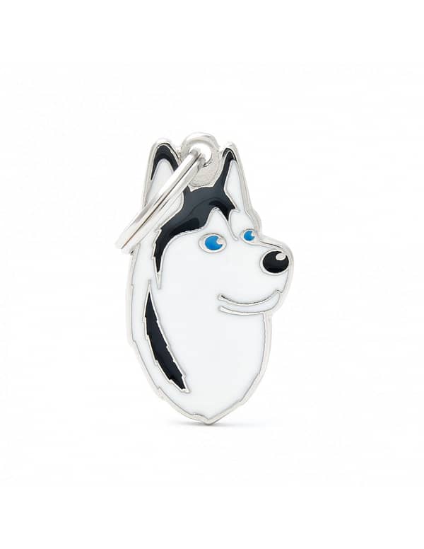 Nimilaatta kaiverruksella - koirarotu-nimilaatta siperianhusky mustavalkoinen