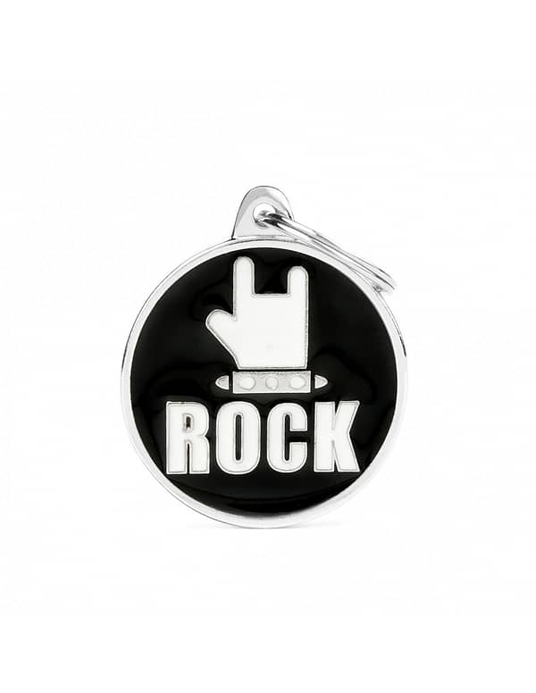 Kaiverrettu nimilaatta tai avaimenperä - CHARMS iso ympyrä "rock", my family