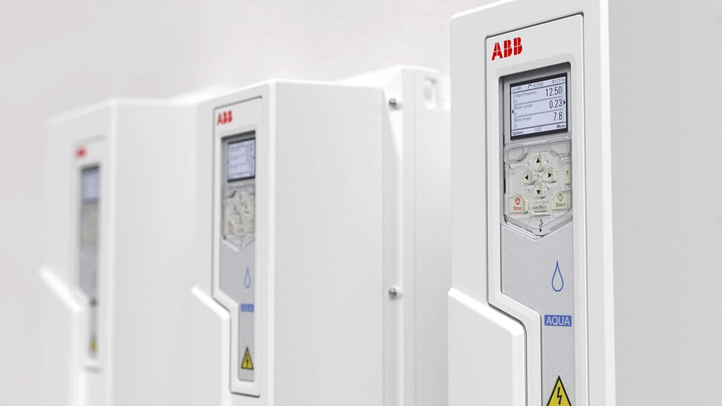 Stylized render of three ABB drive units with aquashields