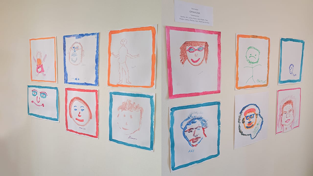 Asiakkaiden tekemää taidetta esillä Esperi Koti Hyrin Puiston seinillä