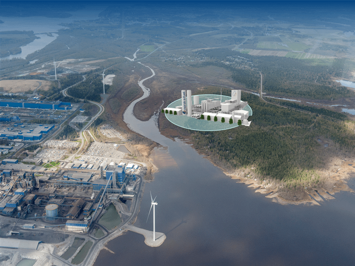 Lentopolttoaineen tuotantolaitoksen suuntaa-antava visualisointi.