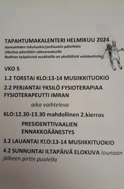 Helmikuun tapahtumakalenteri vko 5