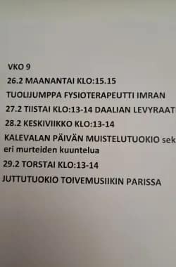 Helmikuun tapahtumakalenteri vko 9