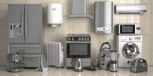 Set,Of,Home,Kitchen,Appliances,On,The,Wall,Background.,Household